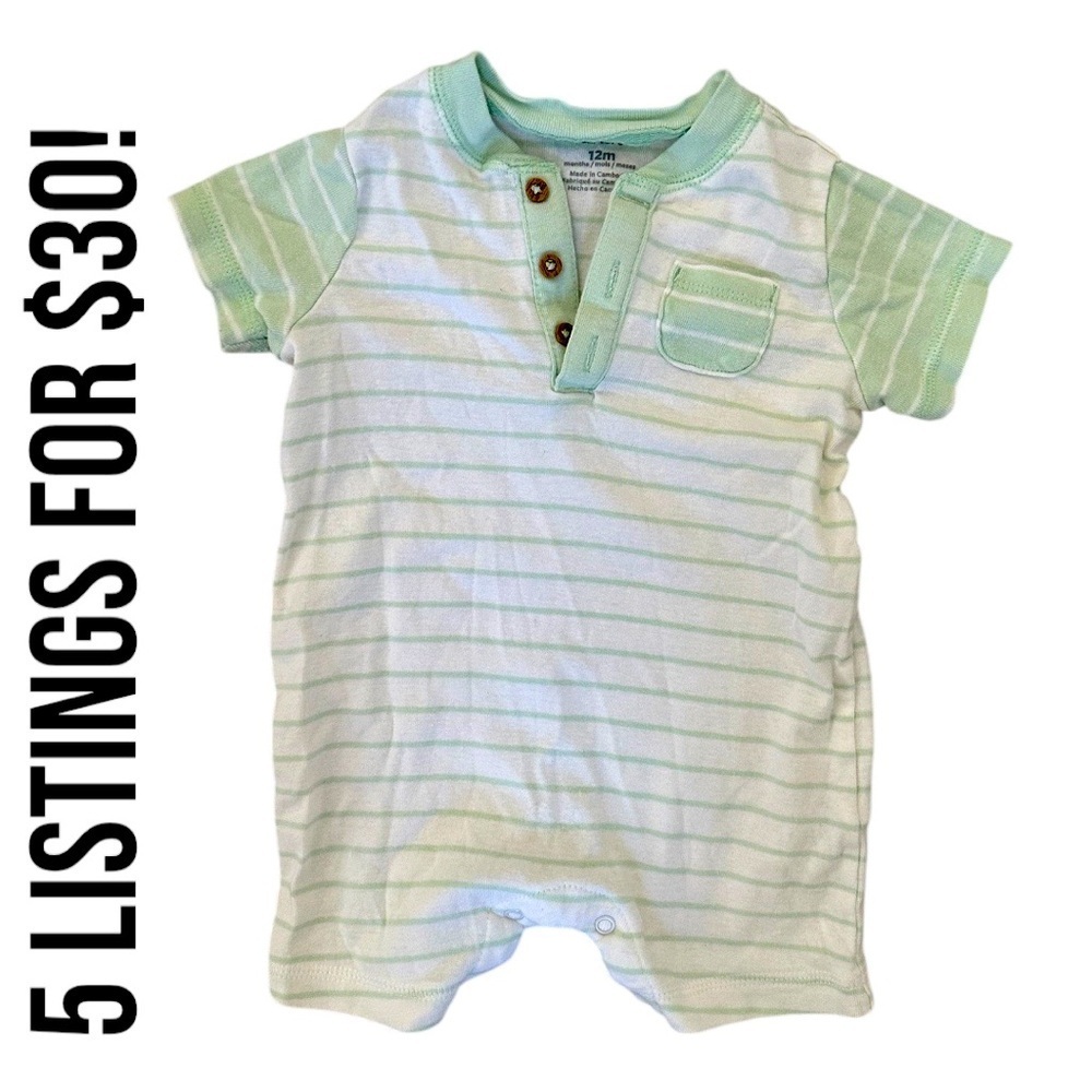 Carter's Baby Boy's Short-Sleeved Striped Modern Romper Size 12 Months